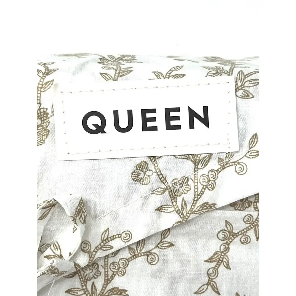 Laura Ashely Beige Tan White Floral Queen Sheet Set Cotton Percale NWT Victoria